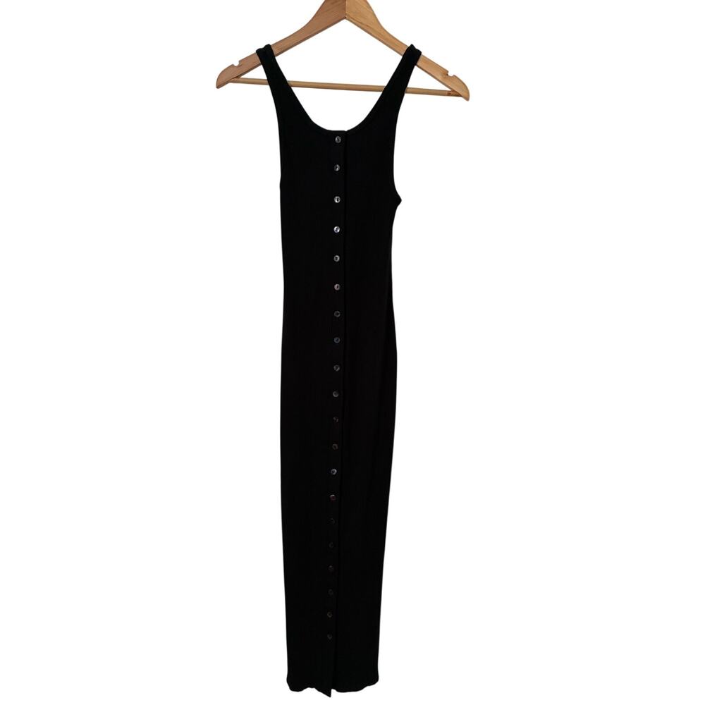 The Line by K Black Bodycon Ribbed Sleek Tank Maxi Dress Button Front Sz S
